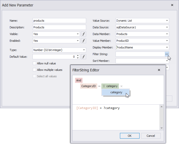 Create products parameter