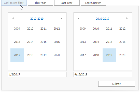 Date Filter - Date Picker Drop-Down