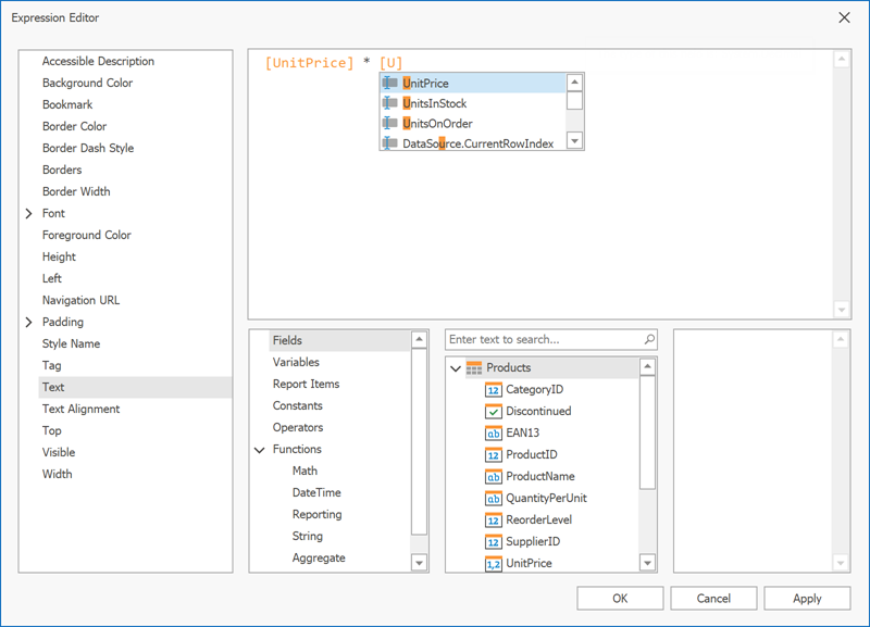 Intellisense in the Expression Editor