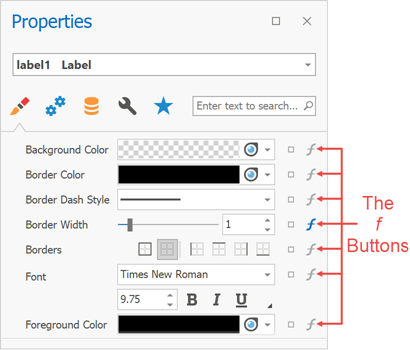 Properties Window - f Buttons