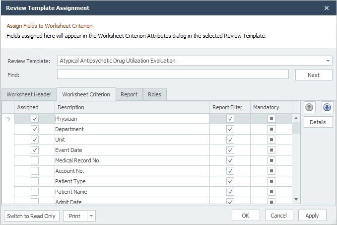 Review Template Assignment Dialog 2