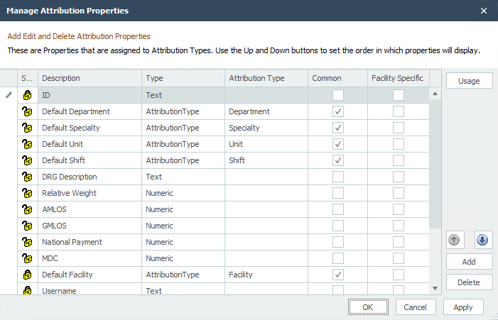 Manage Attribution Type Properties Dialog