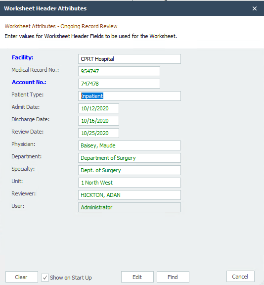 Worksheet Header Attributes Search Dialog