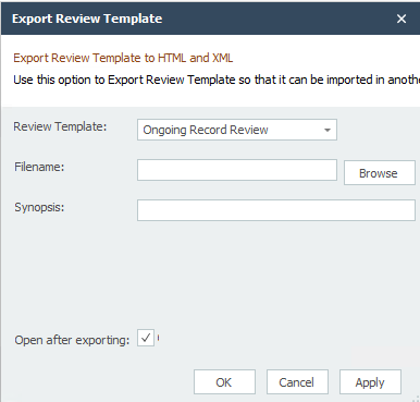 Export Review Template Dialog