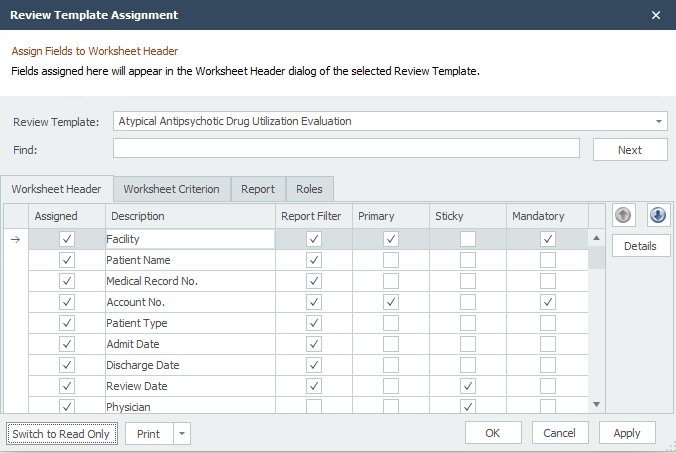 Review Template Assignment Dialog