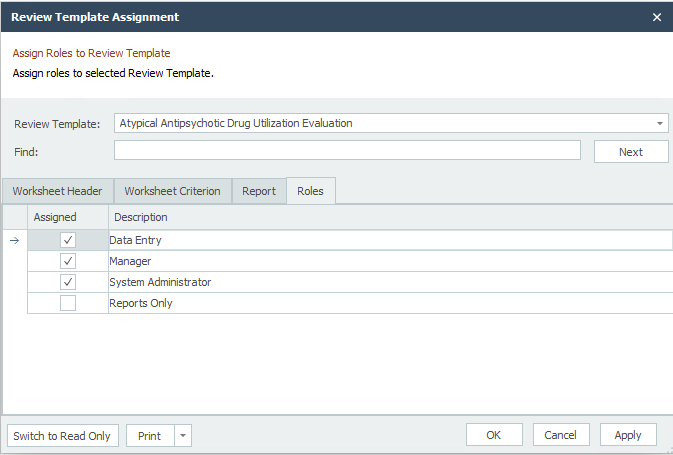 Review Template Assignment Dialog 4