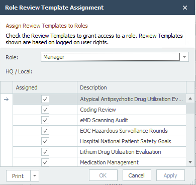 Role Review Template Assignment Dialog