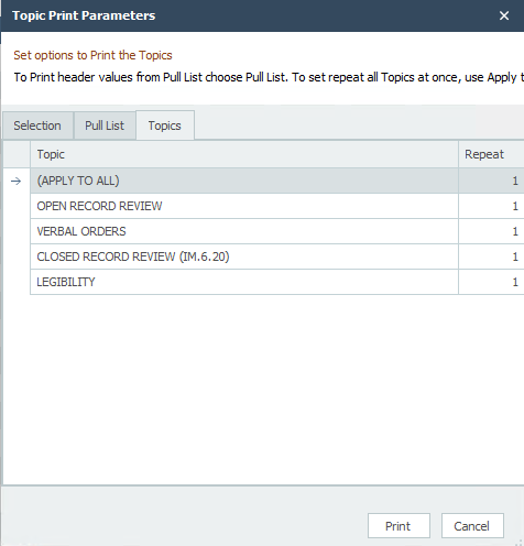 Topic Print Parameters Dialog 3