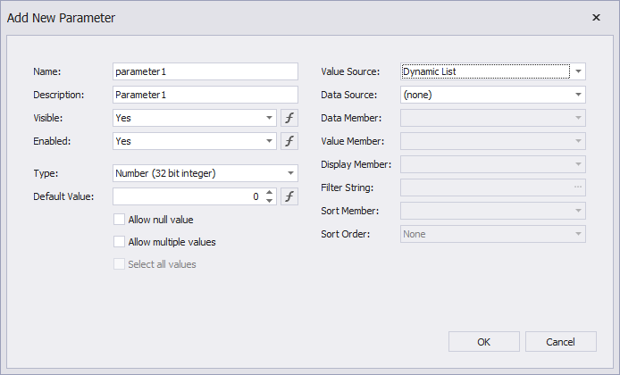 Specify dynamic values for a report parameter