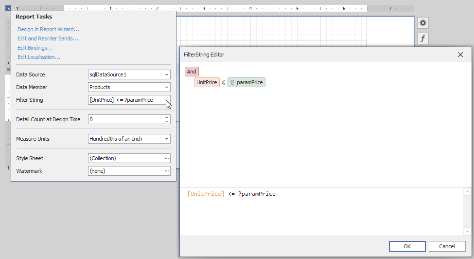 Reference parameter in report filter string