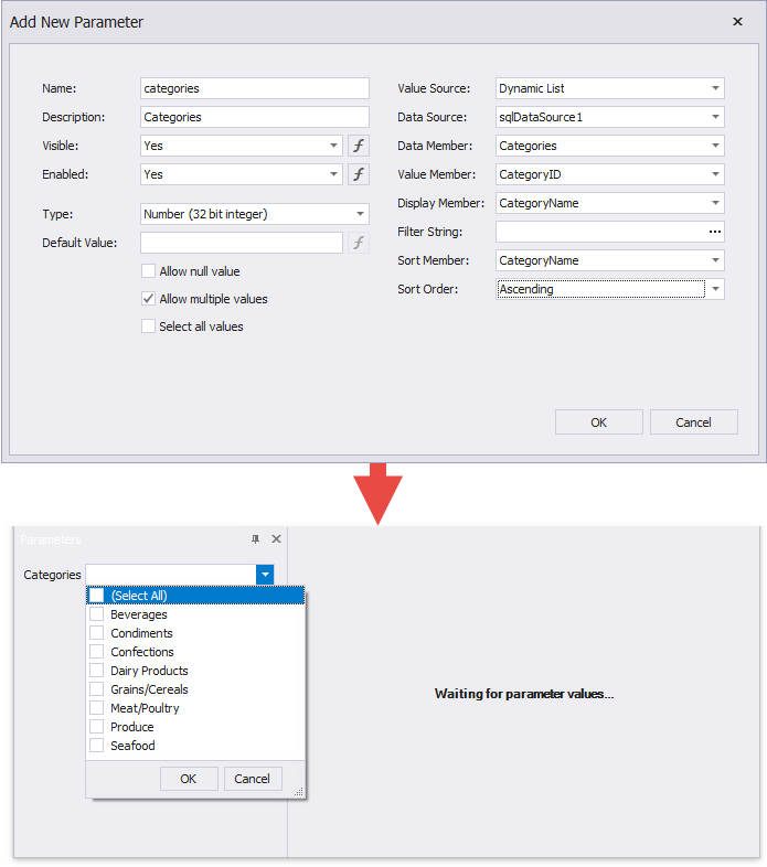 Create a report parameter with dynamic values