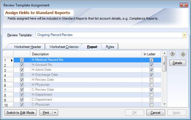Manage Review Template Assignments - Report Tab