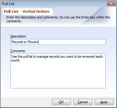 Manage Pull List Dialog