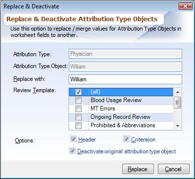 Dialog Replace and Deactivate Attribution Type Object