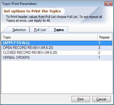 Print Topic Editor Multiple Topics Tab