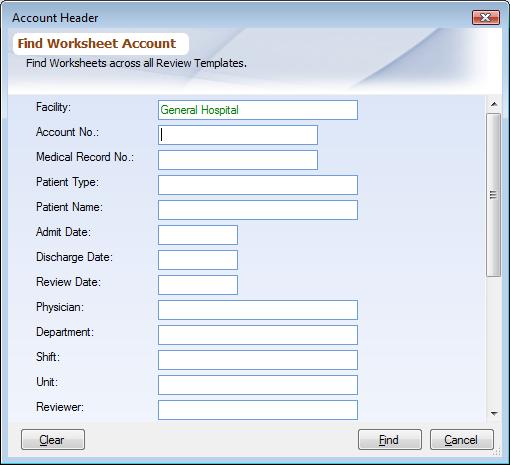 Worksheet Account Search Dialog