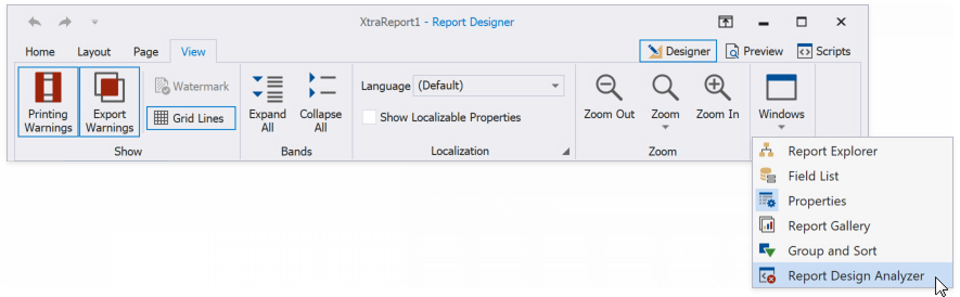 eurd-report-design-analyzer-invoke-from-toolbar