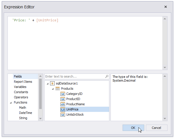Expression Editor for the BeforePrint event